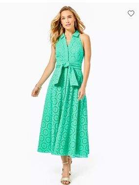 LilyPulitzer Sleeveless Eyelet Collared Maxi Dress in Mint Green